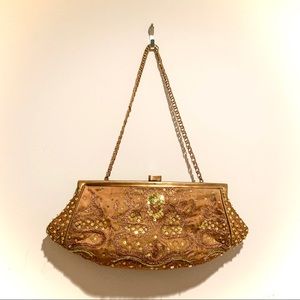 SANTI Vintage Style Beaded Green Handbag Clutch